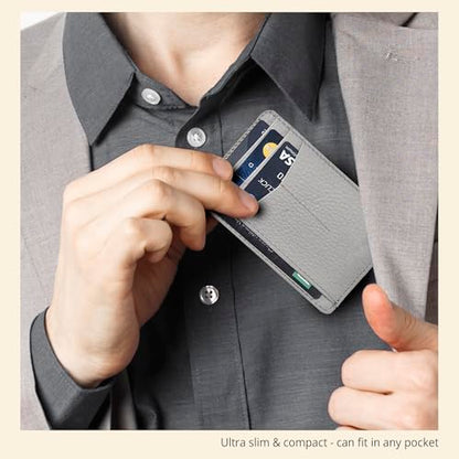 Slim Minimalist Leather Wallet RFID Front Pocket Card Holder, Grey - color: Grey