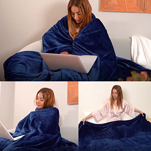 Fleece Plush Throw Blanket Navy Blue 50"x70"for Couch Fuzzy Cozy Flannel - color: Navy Blue, size: Throw XL(50"×70")