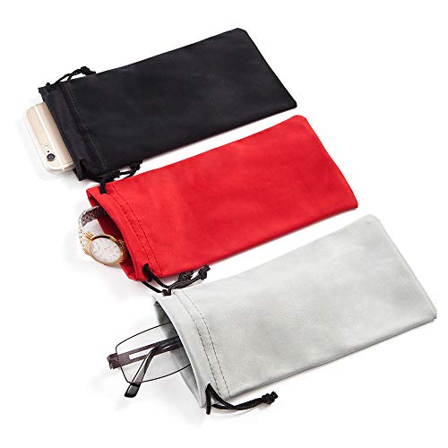 TRIUMPH VISION Glasses Case Soft Eyeglass Case Sunglass Pouch Cloth 3 Pack - color: Black,grey,red