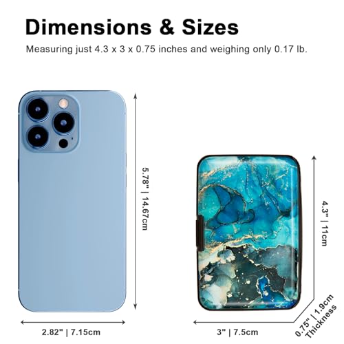 Credit Card Holder Small RFID Blocking Wallet Business Metal Slim Mini Aluminum Hard Case for Women Men - color: Fluid Art