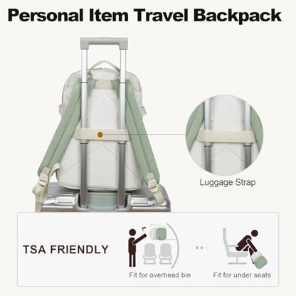 VANKEAN 15.6 Inch Laptop Backpack for Women Large Capacity - color: Beige Light Green, size: 15.6 Inch