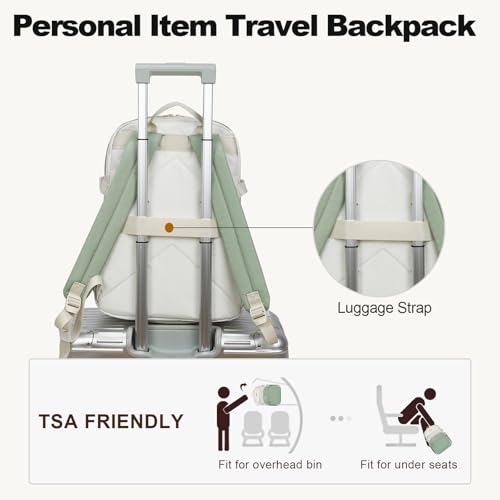 VANKEAN 15.6 Inch Laptop Backpack for Women Large Capacity - color: Beige Light Green, size: 15.6 Inch