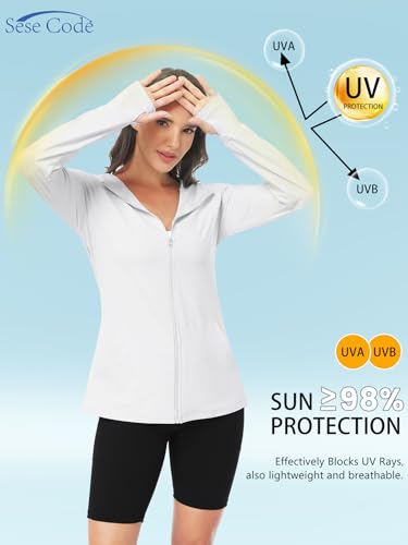 SeSe Code UPF 50+ Hoodie With Eye Mask Womens Zip Up Travel Jackets - color: White, size: XX-Large