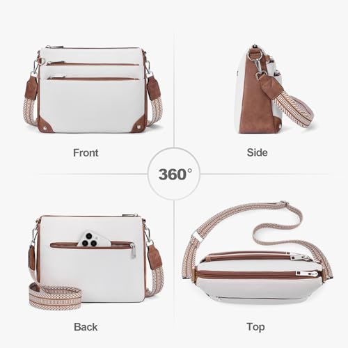 Crossbody Bag for Women, RFID Vegan Leather Medium Purse - color: Beige With Brown
