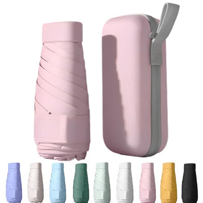Mini Travel Sun Umbrella for Purse, UPF 50+ with Case - color: Pink