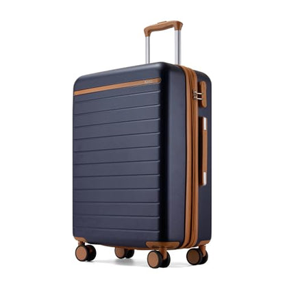 Kono Checked Suitcase 24in Expandable ABS+PC Side Handles luggage Navy - color: Navy, size: Checked-Medium 24-Inch
