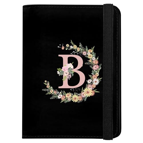 Cute Passport Holder and Holder Combo Passport Cover with RFID Blocking Women Men Compatible Wallet Credit Card Protector (Initial Monogram-B) - color: black-b