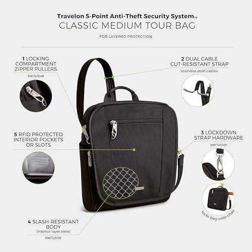 Travelon Anti-Theft Classic Medium Tour Bag - color: Black