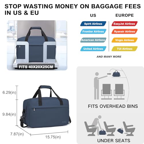 Kono Travel Duffel 20L Under Seat Carry-On Bag Navy - color: Navy, size: M(15.75in x 9.84in x 7.87in)-20L