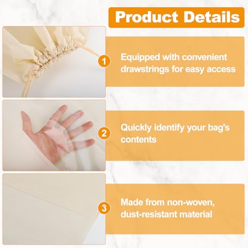 12 PCS Dustproof Drawstring Bags,Breathable Non-Woven Fabric Drawstring Dust Covers,Storage Bags Dust Bag for Handbags Shoes Purses,Beige