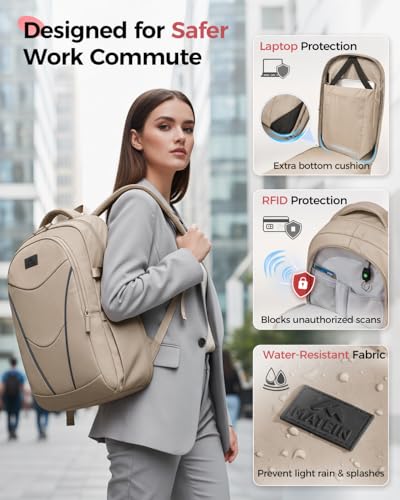 MATEIN HER Work Laptop Backpack for Women with Lunch Box Compartment, Khaki - color: Khaki