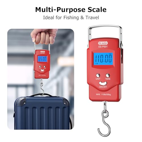 Dr.meter Fish Scale, 110 lb Digital Luggage Scale with Tape - color: Red