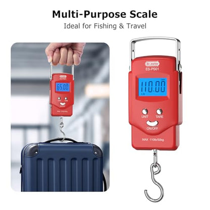Dr.meter Fish Scale, 110 lb Digital Luggage Scale with Tape - color: Red