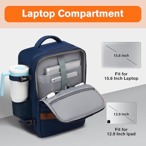 Exquisite Travel Laptop Backpack, Flight Approved Size Carry on Bag (35L) | 180° Opening, with Laptop Compartment, with Luggage Strap - color: Navy, size: XL (8x12.8x18.5")