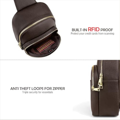 Anti Theft Sling Bag Leather Fanny Pack for Women Medium, Coffee - color: Coffee