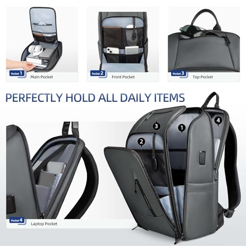 Mens Travel Laptop Backpack with USB Charging Port - color: Grey, size: 15.6 Inch
