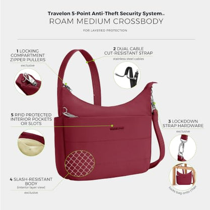 Travelon Anti-theft Roam Medium Crossbody - color: Cranberry