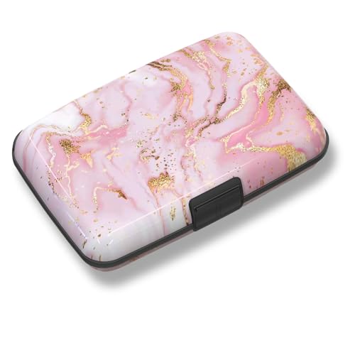ToLuLu Credit Card Holder, Pink Marble Mini RFID Small Aluminum Card Wallet - color: Pink Marble