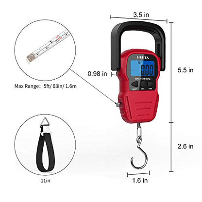 HEETA Fish Scale Digital Fishing Luggage Weight Scale with Measuring Tape - color: Red