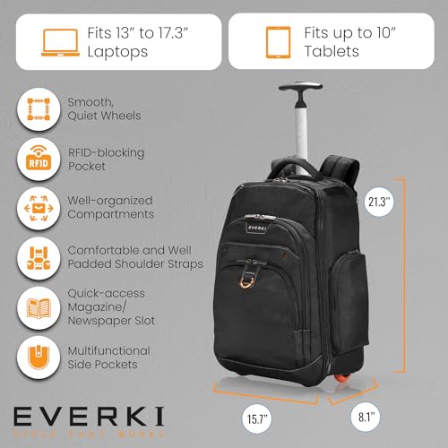 EVERKI Atlas Wheeled Laptop Rolling Backpack for Men & Women, Black - 30L - size: Atlas Original - 30L
