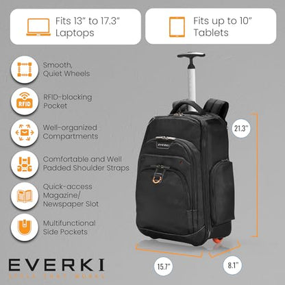 EVERKI Atlas Wheeled Laptop Rolling Backpack for Men & Women, Black - 30L - size: Atlas Original - 30L