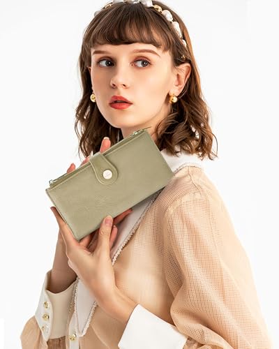 Women's Slim Wallet,Thin RFID Card Holder with Zipper Pocket - color: Khaki, size: Bifold
