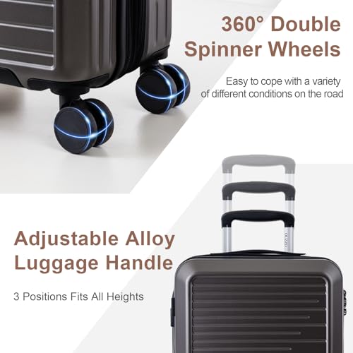 OUZZO Durable Luggage Sets 3 Piece PC Hardshell Lightweight 20/24/28'' - color: grey, size: 3 Piece Set-20"/24"/28"
