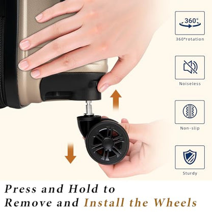 Eeeza 수하물 세트 바퀴 달린 3피스 슈트케이스, 샴페인, 패션 - color: 샴페인