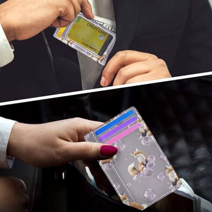 Bolaz Fox Dream Bubble Mini Front Pocket Wallet Credit Card Holder Slim RFID Blocking Sleeves for Men Women Credit Card Protector - color: Fox Dream Bubble