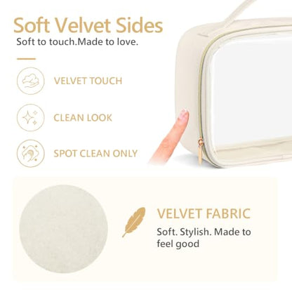 PACKISM Clear Makeup Bag Travel - Velvet Side TSA Approved Toiletry Bag - color: 01 Creamy Off-White, size: Full Vacation (Mixed Sizes)