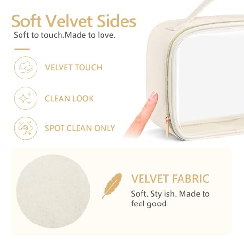 PACKISM Clear Makeup Bag Travel - Velvet Side TSA Approved Toiletry Bag - color: 01 Creamy Off-White, size: Full Vacation (Mixed Sizes)