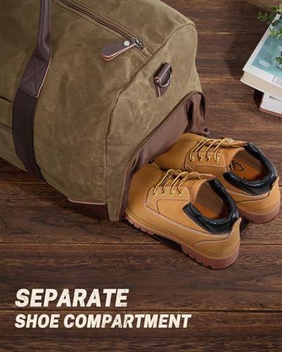 Gonex Waxed Canvas Duffle Bag, Waterproof 55L Travel Weekender Overnight - color: Coffee