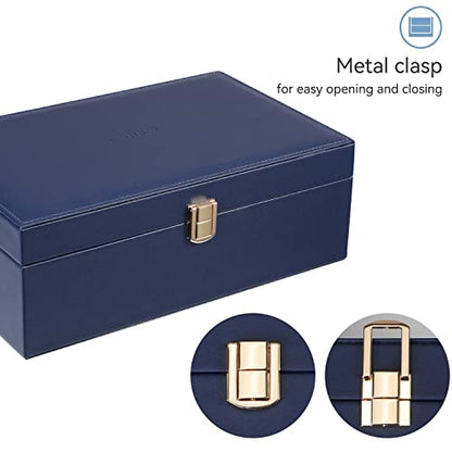 LANDICI 2-Layer Jewelry Box with 4 Watch Slots, Grey - color: Dark Blue