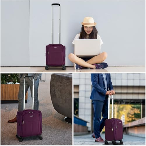 HanTrip 16 Inch Underseat Mini Carry On Luggage with Spinner Wheels, Purple - color: Purple
