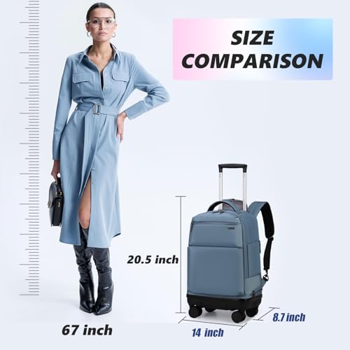 Rolling Backpack with Removable Wheels, 18 inch Computer Laptop Bag Carry on Travel Wheeled Business Backpack for Women Men - color: Lake