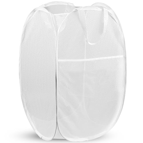 Pop Up Laundry Hamper, 70 L Collapsible Mesh Basket with Side Pocket, White - color: 1 PCS White