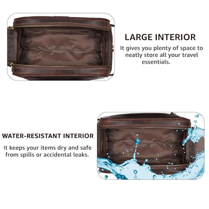 Leather Toiletry Bag for Men, Travel Dopp Kit Shaving Bag - color: Cherry