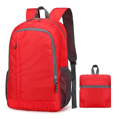 Ultra Packable Hiking Backpack, Foldable Travel Daypack, 25L - color: Red