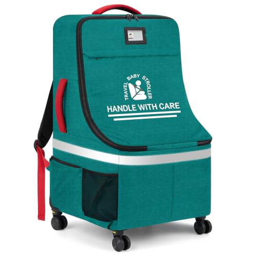 RAINSMORE Padded Car Seat Travel Bag for Airplane with Spinner Wheels - color: Green