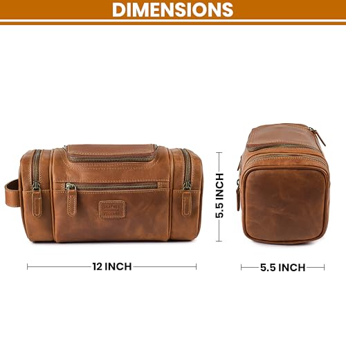 LEATHER VILLAGE Large Leather Toiletry Bag for Men, Hanging Dopp Kit Tan - color: Tan