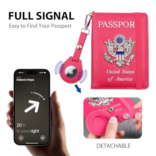 Passport Holder for Travel,Passport Cover Case with RFID (rose red) - color: rose red