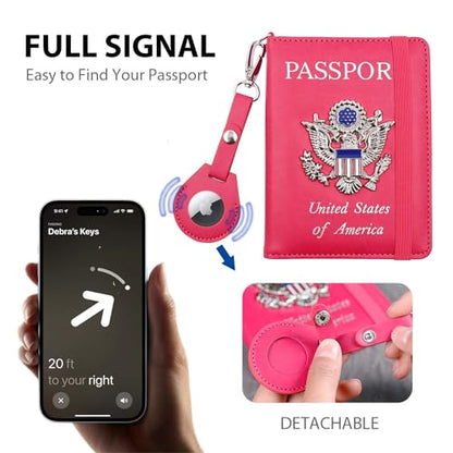 Passport Holder for Travel,Passport Cover Case with RFID (rose red) - color: rose red