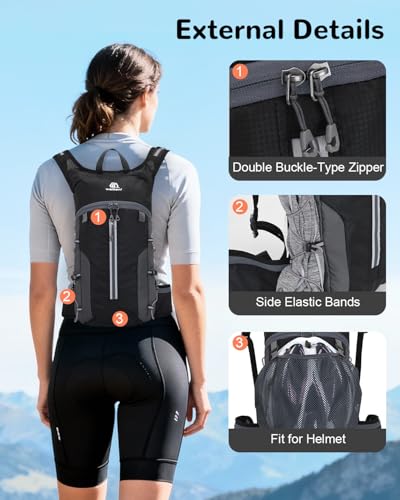 Foldable Cycling Backpack for Men Women, Small Packable Waterproof Hiking Daypack with Waist Belt, 6L Lightweight Mountain Bicycle Backpack fit Helmet for MTB Biking Skiing Climbing, Black - color: Black
