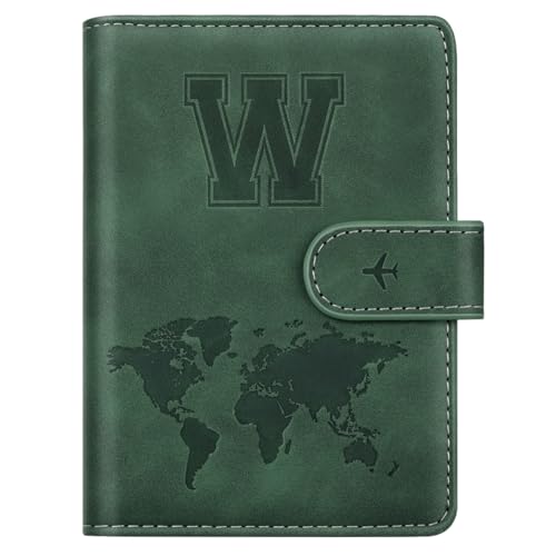 Passport Holder Wallet Cover Personalized Initial Travel Essentials - color: Pine Green, size: W