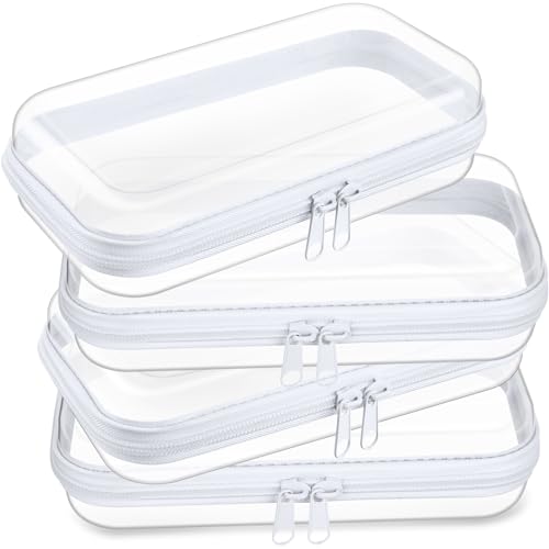 Hoolerry 4 Pcs Hard Clear Zipper Case,Clear,7.5 X 3.9 X 2 In,White - color: White, size: 7.5 x 3.9 x 2 in