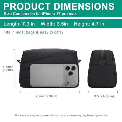 Small Makeup Bag for Purse, Quilted Travel Cosmetic Bag - color: A- Black