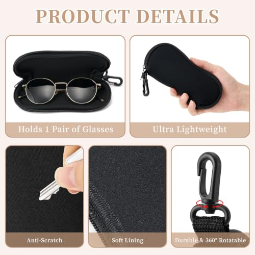 WOZEAH Double Eyeglass Case with 2 Compartments, Travel Eyewear Organizer for Two Pairs of Glasses - color: Black2