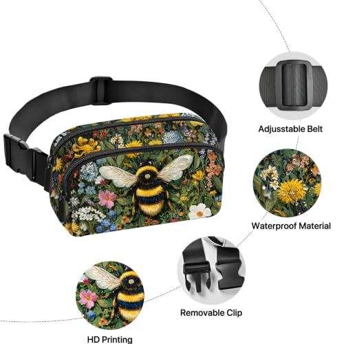 Bee Fanny Pack for Women Belt Bag Fashion Waist Pouch with Adjustable Strap for Sports Running Traveling Hiking Camping Cycling - color: Dark Purple