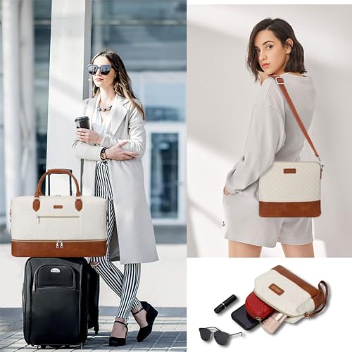 ITIEZY Weekender Bag for Women 21.5" Travel Duffel Large Carry On Bag 3PCS - color: 2-Beige