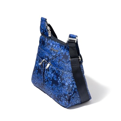 Baggallini Crossbody Travel Bag 11x8.5 Lightweight Water-resistant Nylon Handbag - color: Ink Hydrangea